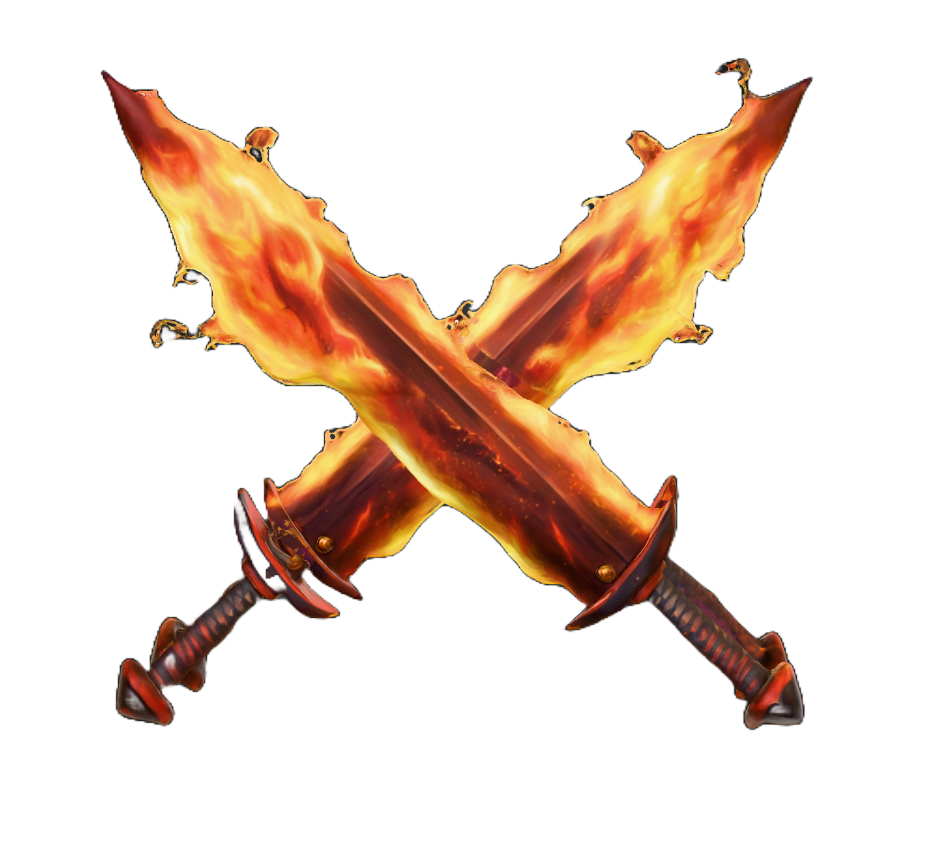 חרבות צולבות בוערות באש זהובה - סמל המתקפה והחקירה